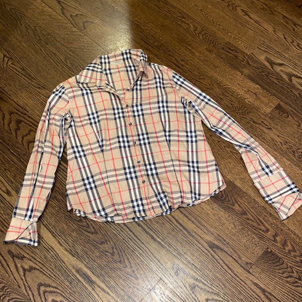 Burberry Tan Buttoned Fitted Shirt with Notched Collar